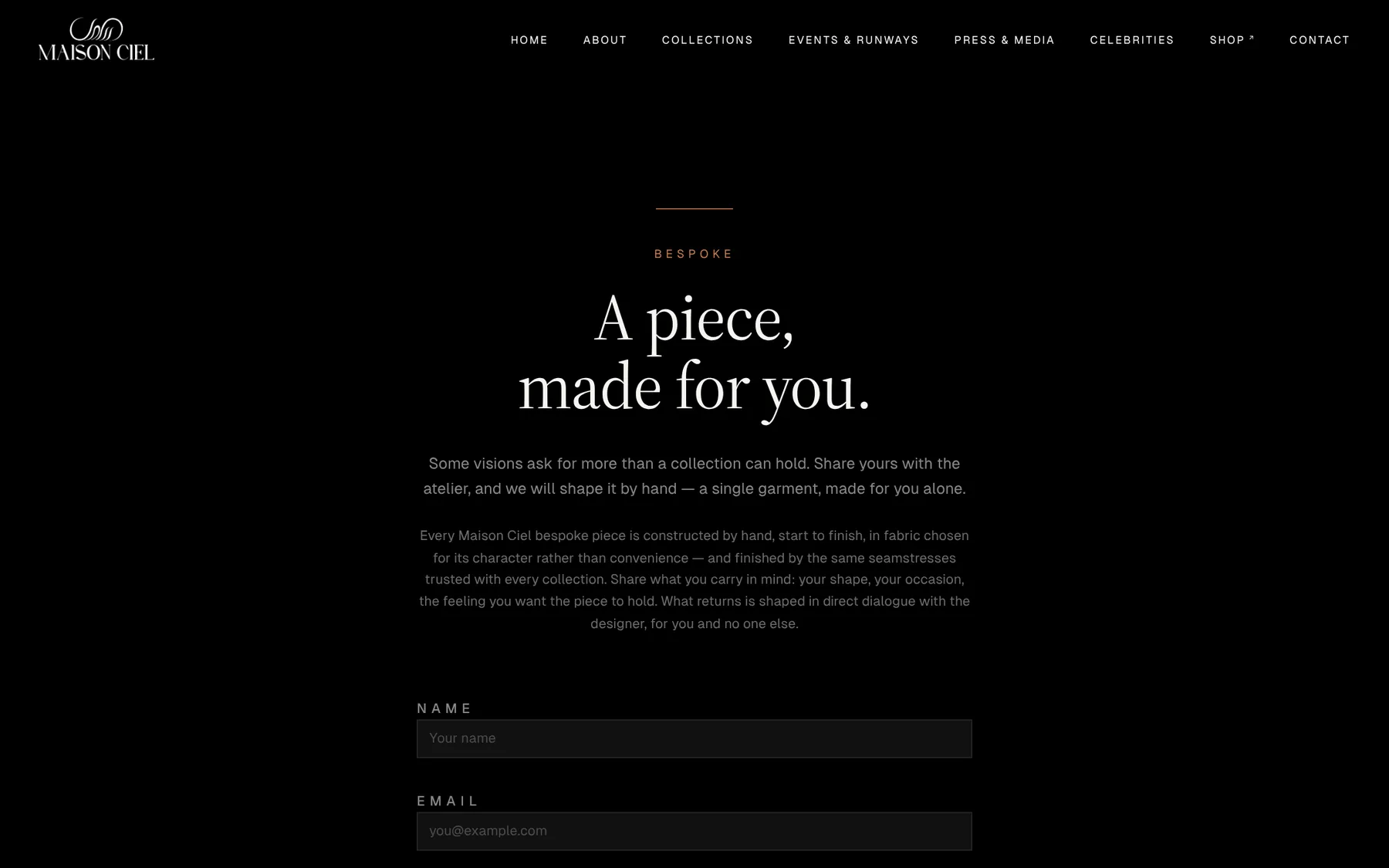 Maison Ciel: Bespoke enquiries