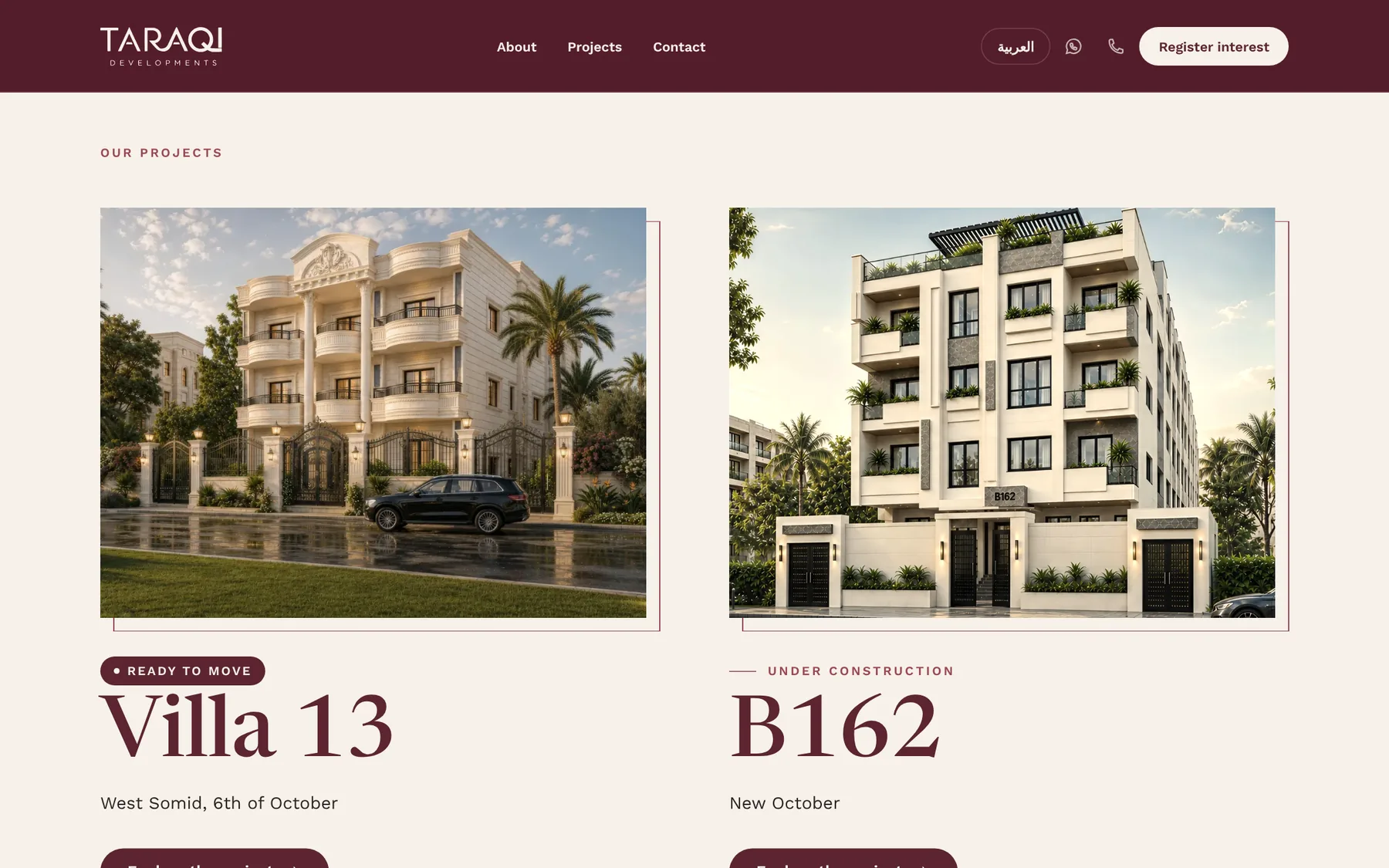 Taraqi Developments: Portfolio by status
